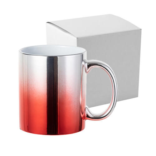 Tazza placcata da 330 ml per sublimazione - sfumatura argento-rosso con una scatola di cartone