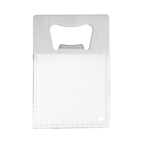 Apribottiglie 5,5 x 8,5 cm in acciaio e pelle per sublimazione - bianco