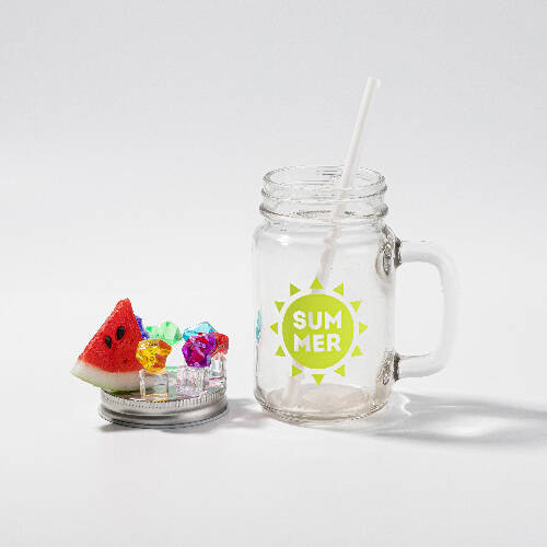 Mug Mason Jar 350 ml satinato senza manico per sublimazione - ghiaccio artificiale e anguria