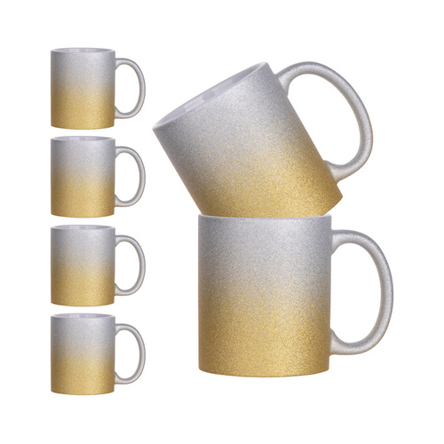 Set di 6 tazze in ceramica da 330 ml stampabili con glitter - rosa