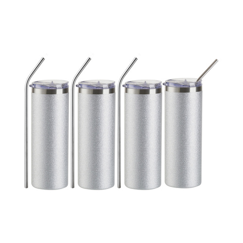 Set di 4 tazze con cannuccia 600 ml Glitter stampabile - argento