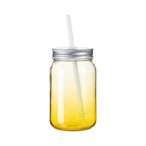 Tazza in vetro Mason Jar da 450 ml senza manico per sublimazione - sfumatura giallo