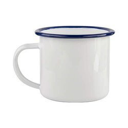 Tazza smaltato 340 ml con bordo blu scuro Sublimazione Termostampa - bianco