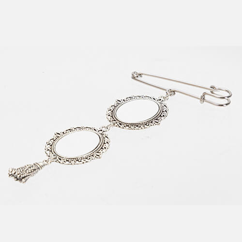 Spilla ovale doppia - spilla da balia con ciondolo a nappina per sublimazione