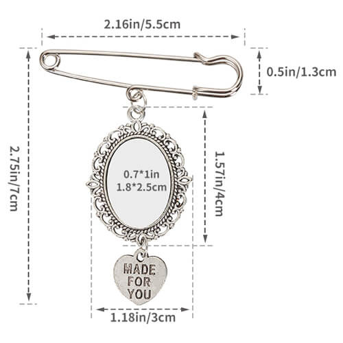 Spilla ovale - spilla da balia con ciondolo a forma di cuore per la sublimazione