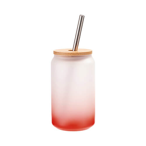 Un bicchiere smerigliato da 400 ml con cannuccia e coperchio in bambù per sublimazione - sfumatura rossa