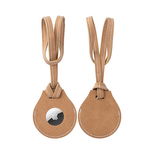 Etichetta in pelle con tracolla / custodia AirTag per sublimazione - Marrone