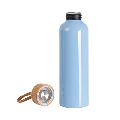 Borraccia in alluminio 600ml con coperchio in bambù per sublimazione - blu