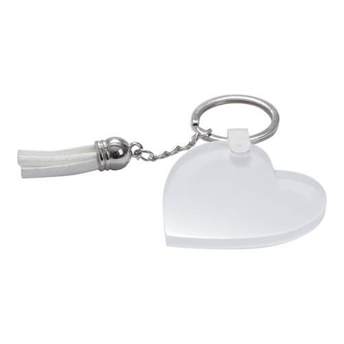 Portachiavi in acrilico per sublimazione - cuore con frange bianche