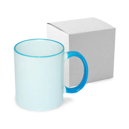 Tazza 330 ml con il manico celeste con la scatola Sublimazione Termostampa