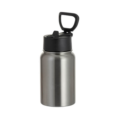 Borraccia da 500 ml con boccaglio largo e manico pieghevole per sublimazione - argento