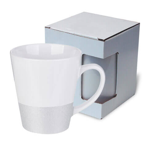 Tazza Latte 300 ml con una striscia glitter argento con la scatola Sublimazione Termostampa + KAR3