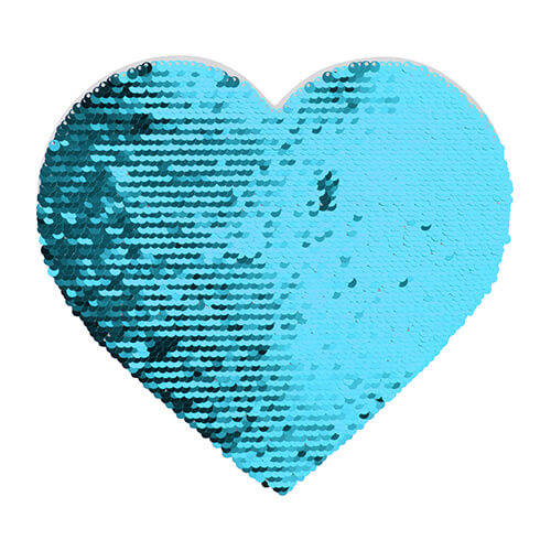 Paillettes bicolore per sublimazione e applicazione su tessuti - cuore azzurro 22 x 19,5 cm su sfondo bianco