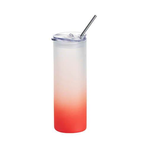Tazza glassata da 750 ml con coperchio in plastica e cannuccia per sublimazione - sfumatura rossa