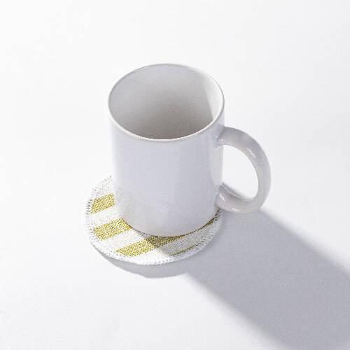 Sottobicchiere in tela Ø 10 cm panna con strisce verde chiaro per sublimazione