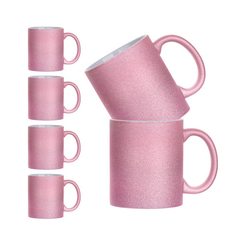 Set di 6 tazze in ceramica da 330 ml stampabili con glitter - rosa
