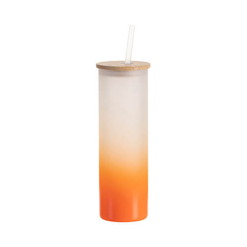 Una tazza glassata da 600 ml con un coperchio in bambù e una cannuccia per la sublimazione - sfumatura arancione