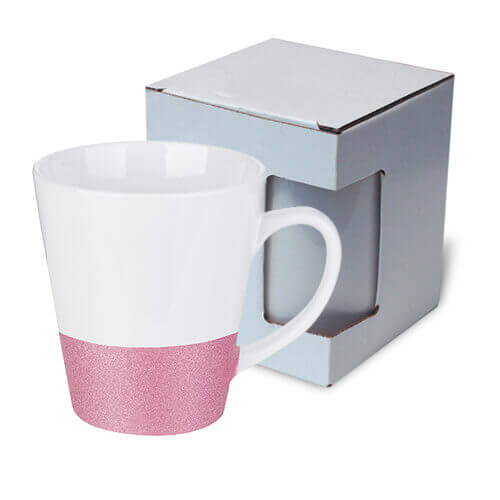 Tazza Latte 300 ml con una striscia glitter rosa con la scatola  Sublimazione Termostampa + KAR3