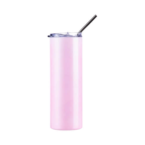 Una tazza da 600 ml con una cannuccia per sublimazione - cambia colore  sotto l'influenza del calore dal blu al rosa
