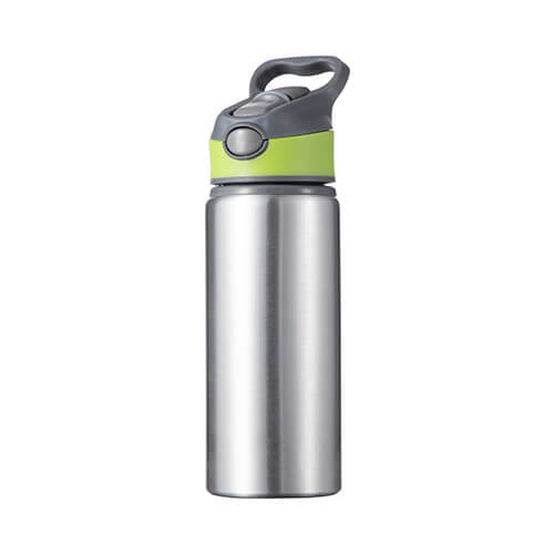 Borraccia in alluminio 650 ml argento con tappo a vite con inserto verde per sublimazione