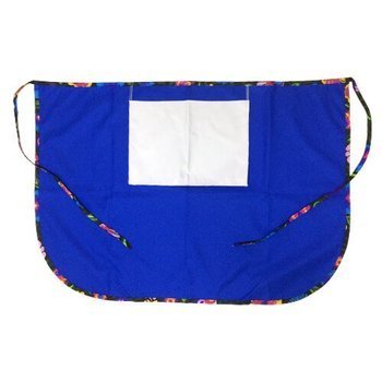 Grembiule classico con tasca per stampa – di colore blu con bordino colorato - fiori slavi neri