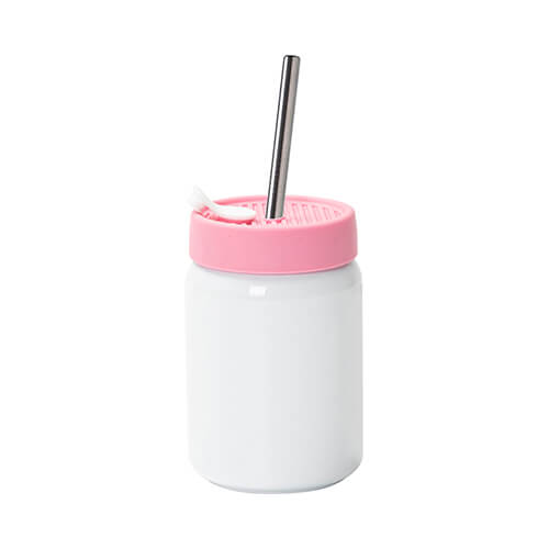 Mug in acciaio da 480 ml con coperchio in silicone rosa per sublimazione