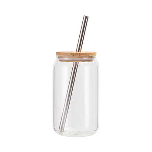 Un bicchiere da 400 ml con cannuccia e coperchio in bambù per sublimazione